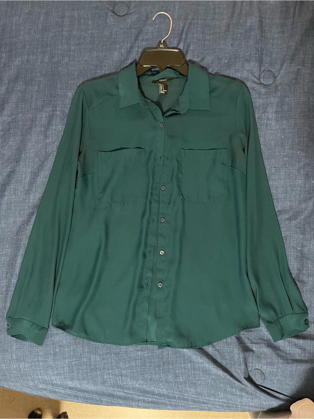 Forever 21 Sheer Button Up Blouse Teal Size Small